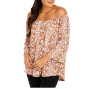 Amana On/Off Shoulder Printed Metallic Leopard Brown/White Top NWT/🆕SHIPS😮‍💨⚡